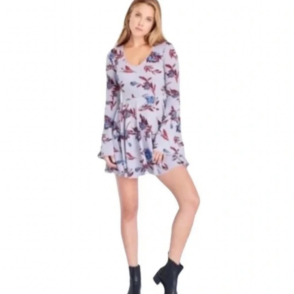 kimchi blue urban outfitters purple floral trumpet sleeve skater dress womens M - Picture 1 of 8